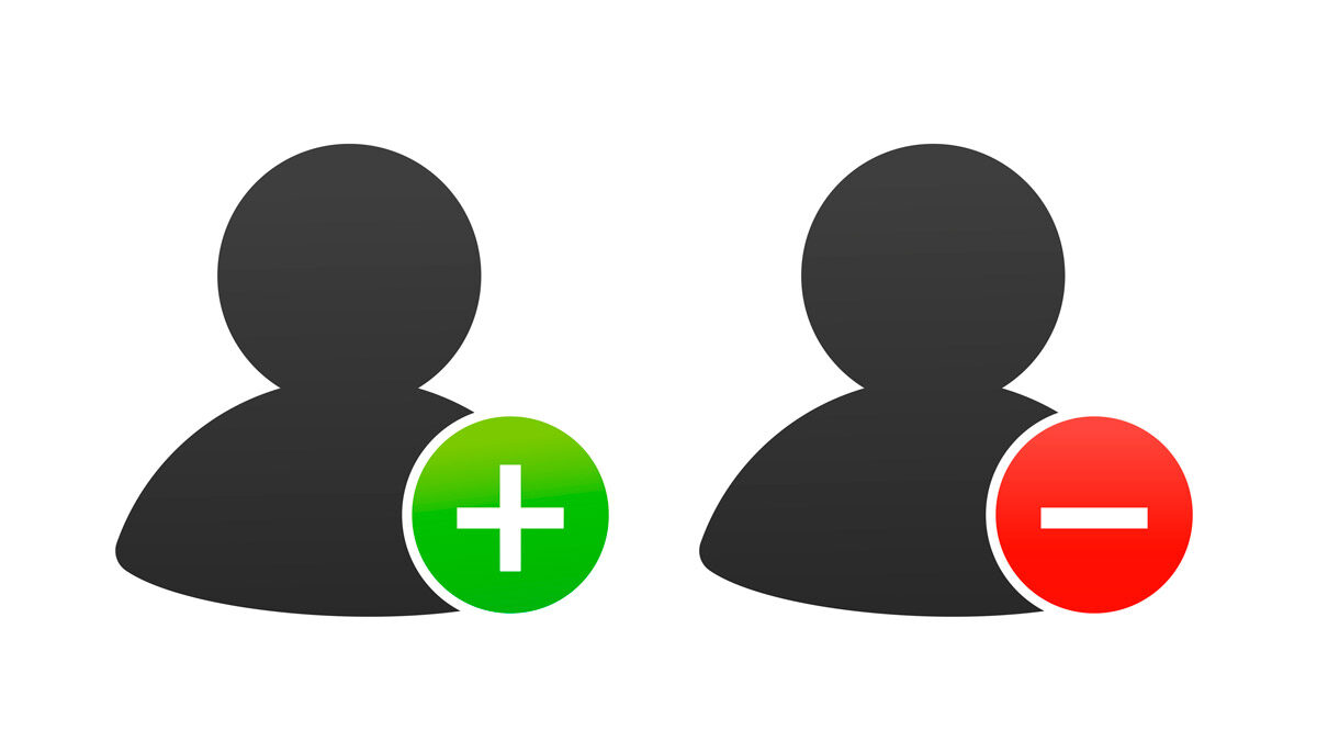 User profile icons with green plus and red minus symbols for access control permissions