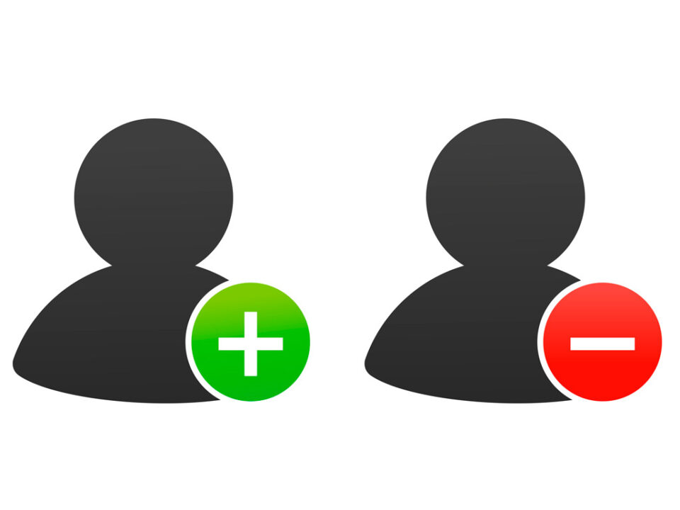 User profile icons with green plus and red minus symbols for access control permissions