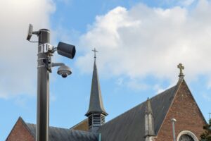 security camera outside a church