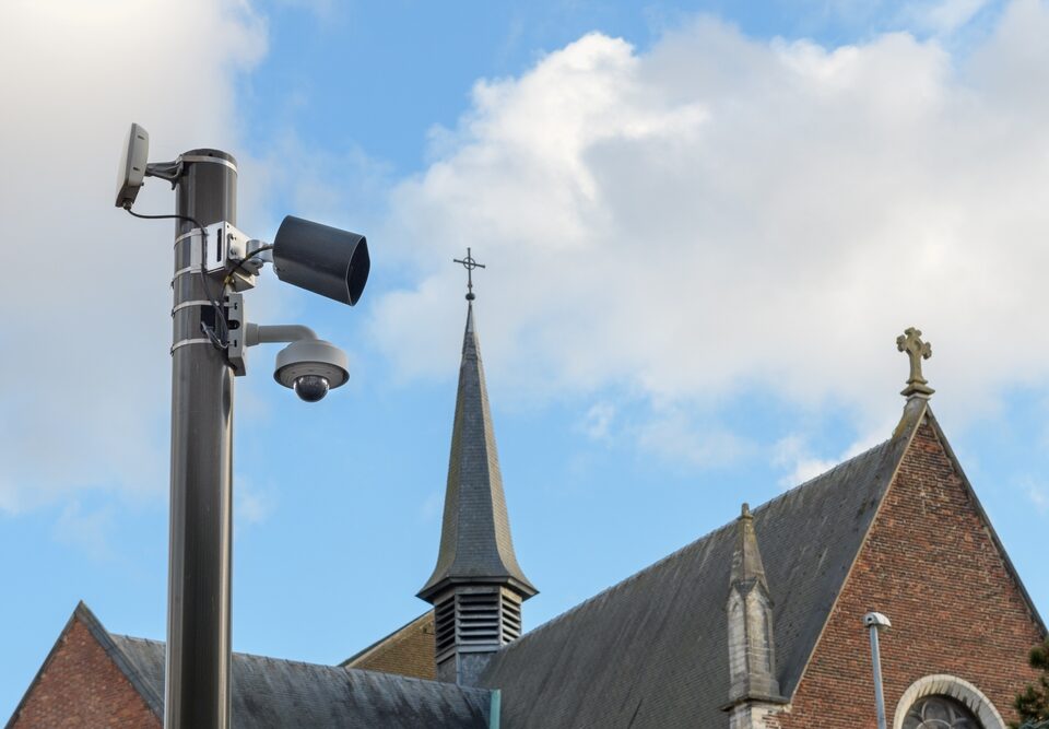 security camera outside a church