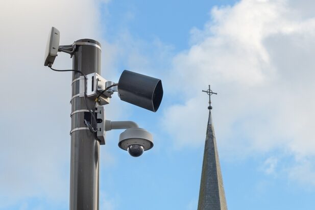 security camera outside a church